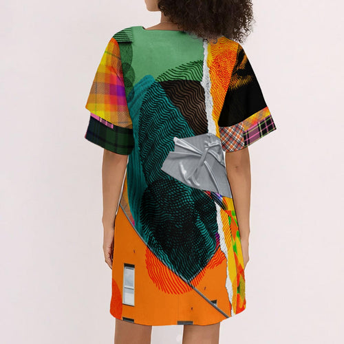 Robe tunique Bark Raster REPIX détail col V et texture écorce