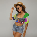 REPIX – Crop Top Lacé “Pulse Vector Tension” | Lace Front Puff Sleeve Cyber Streetwear