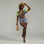 REPIX – Crop Top Lacé “Pulse Vector Tension” | Lace Front Puff Sleeve Cyber Streetwear